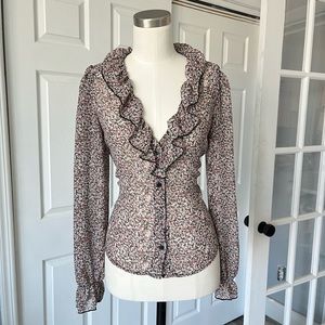 Nasty Gal Collection Floral Print Button Down Sheer Material Long sleeve Shirt